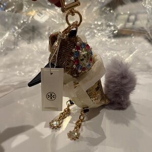 Tory Burch Gold and Jewel-Embellished Bird Keychain
